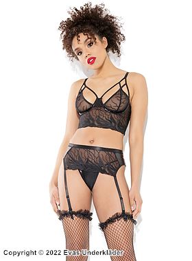 Playful lingerie set, tulle, embroidery, straps, flames